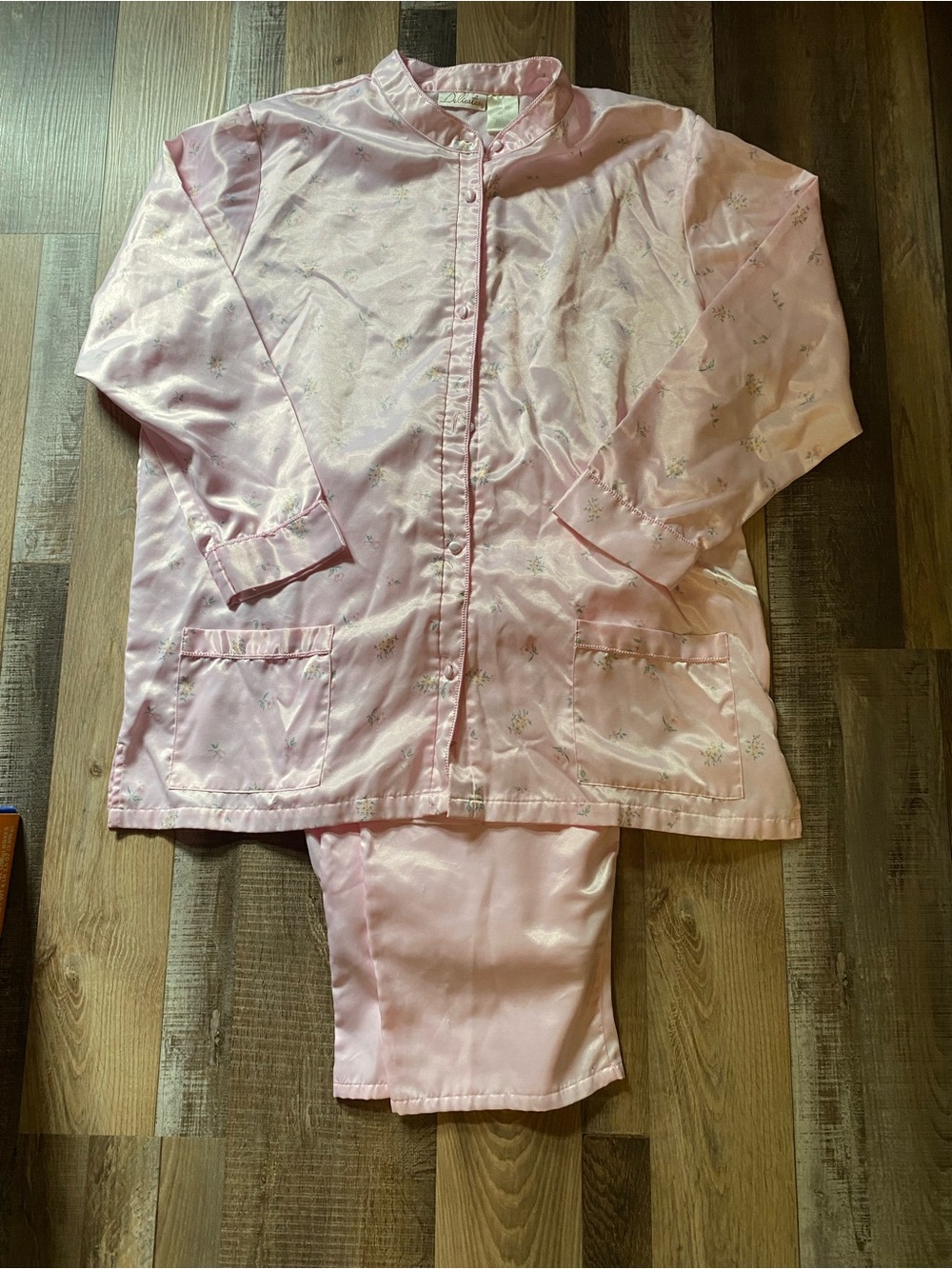 delicates Pink Satin Floral-Trim Pajama Set